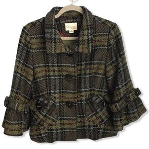 Latte by Coffeeshop Green Plaid Wool Blend Jacket
